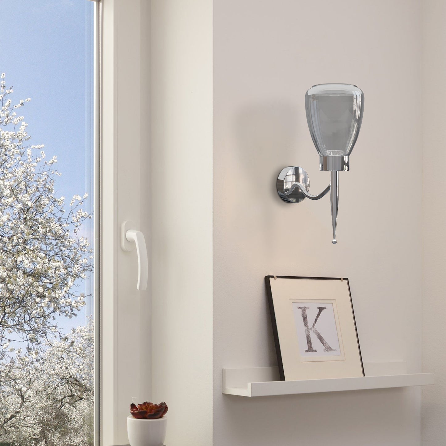  Modern Wall Light with Smoked Glass, Chrome Plate& Vase Shape – Perfect for Indoor Spaces, Living Rooms, Bedrooms,Restaurants & Cafés - Application Image 