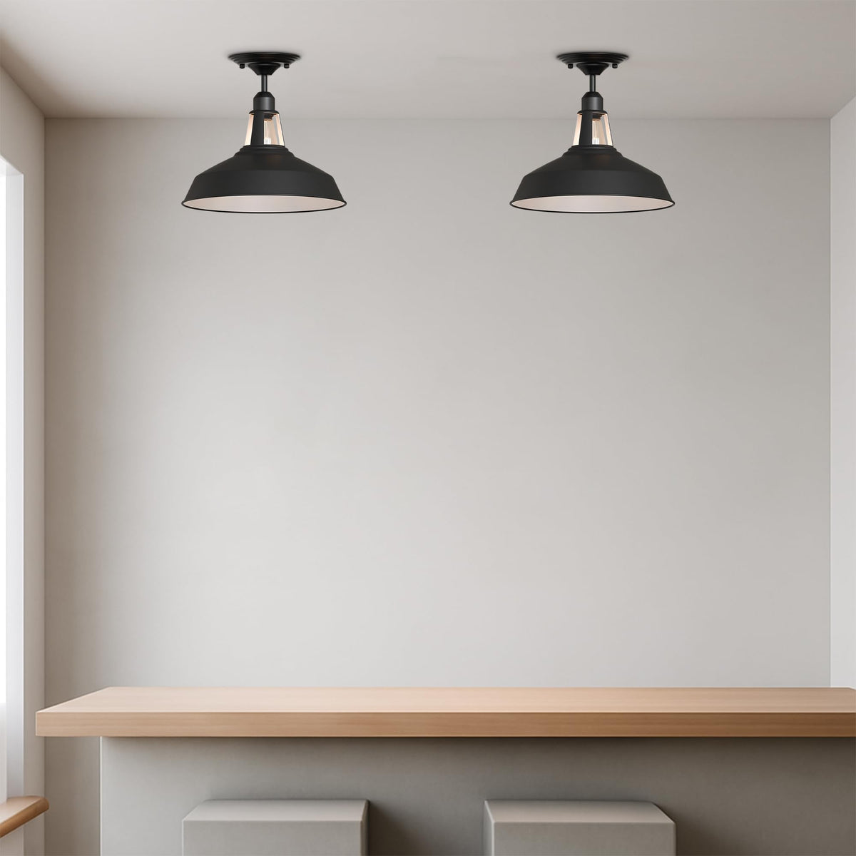 Ceiling Light, Black, E27 Base, 30cm Metal Lamp Shade~4076