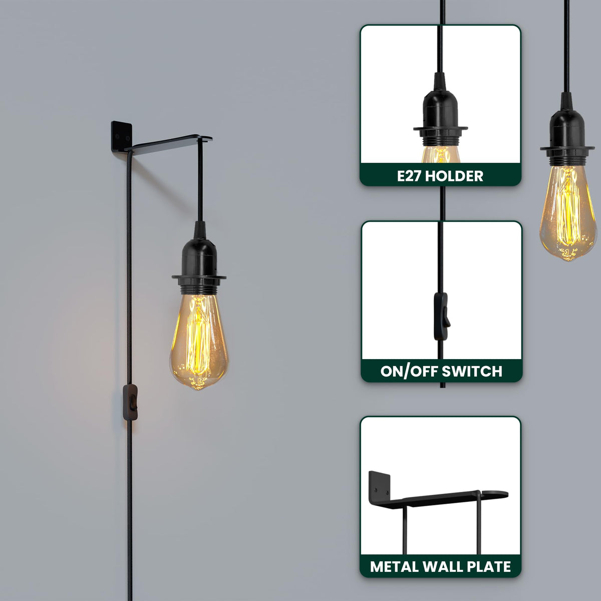 Plug in Pendant Light 2m/4.5m Cable E27 Lamp Holder~4119
