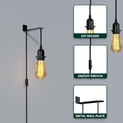 Plug in Pendant Light 2m/4.5m Cable E27 Lamp Holder~4119