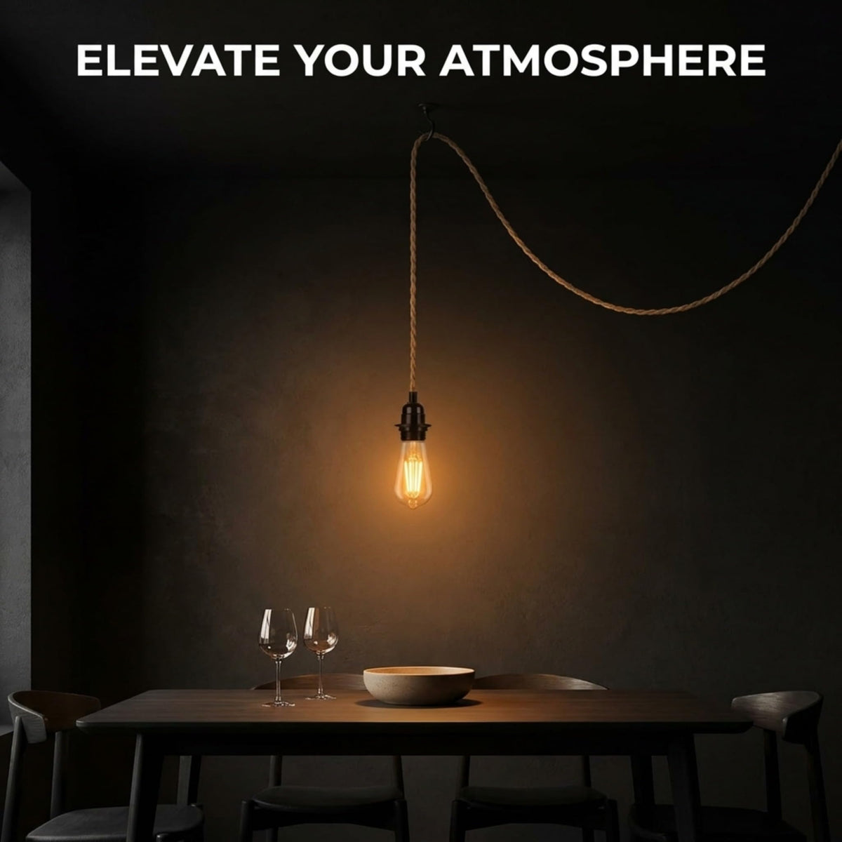 Hemp Rope Light Plug in Pendant Lighting with Bulb~4118