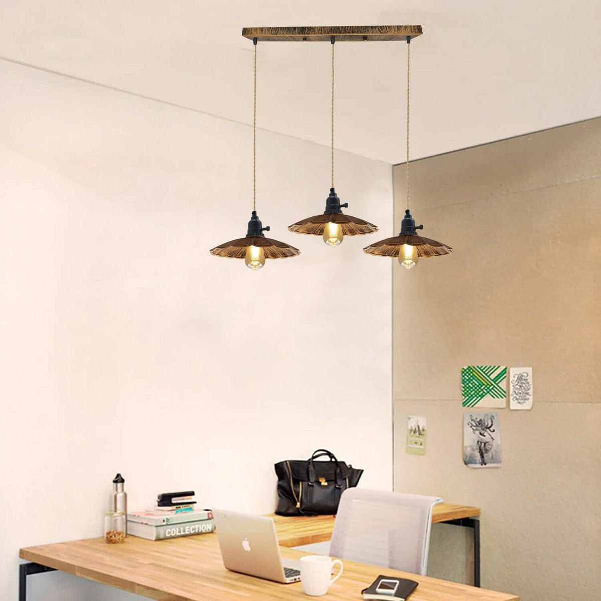 3 Way Pendant Light Triangle Metal Wire Cage~4059