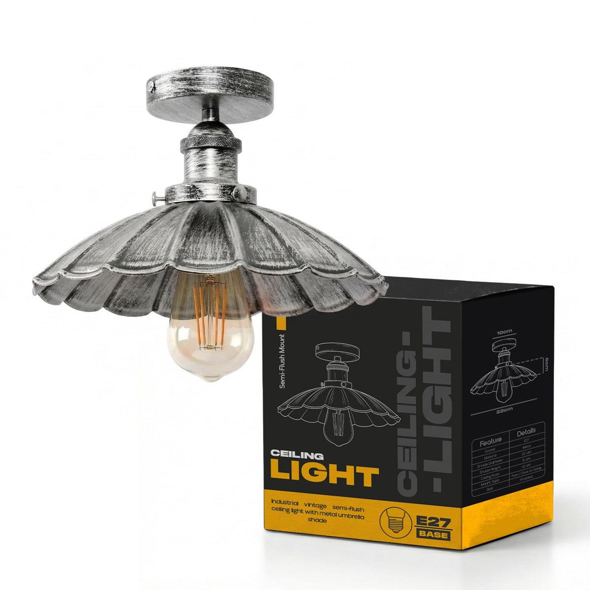 Vintage Retro Semi Flush Mount Metal Ceiling Lamp~4058