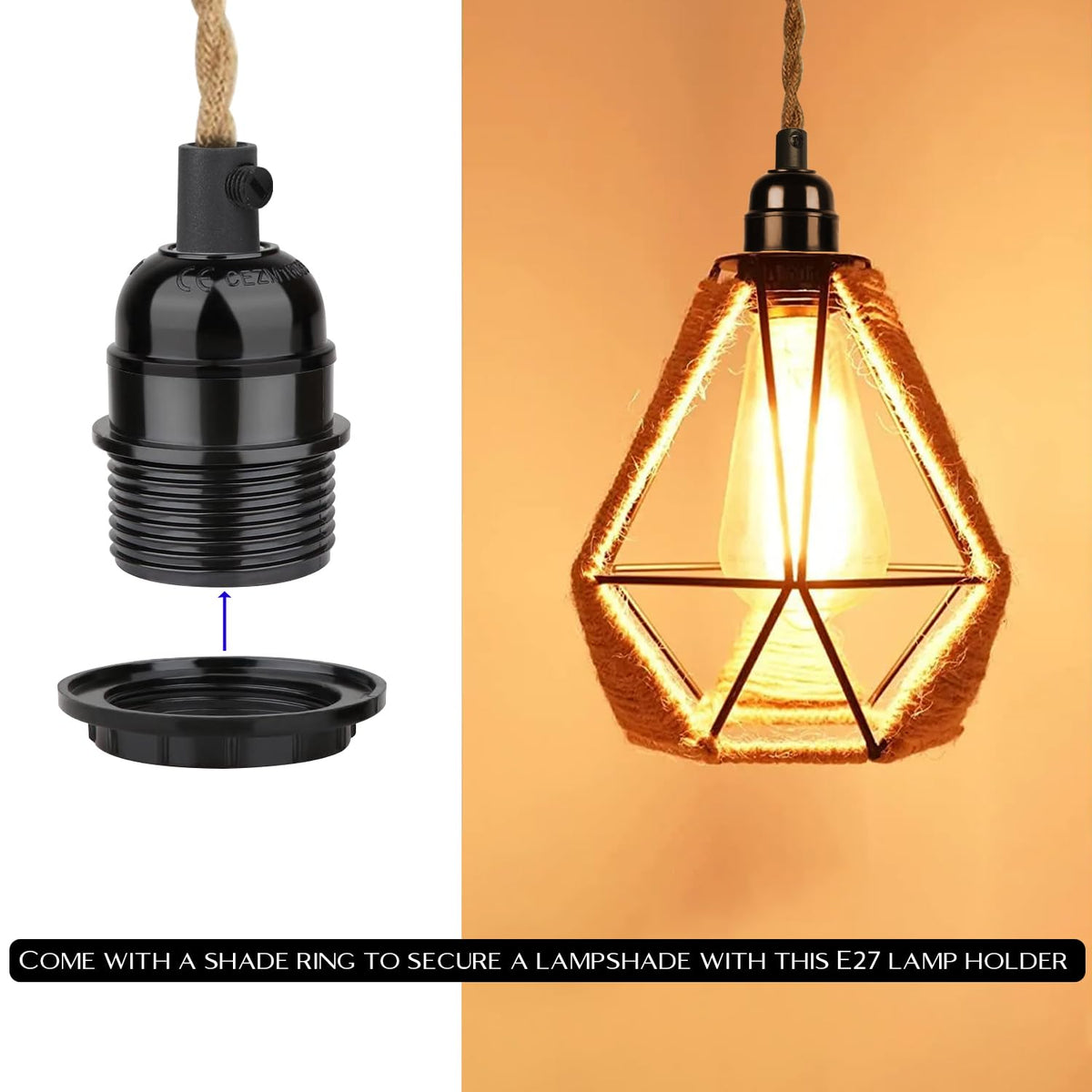 Hemp Rope Light Plug in Pendant Lighting with Bulb~4118
