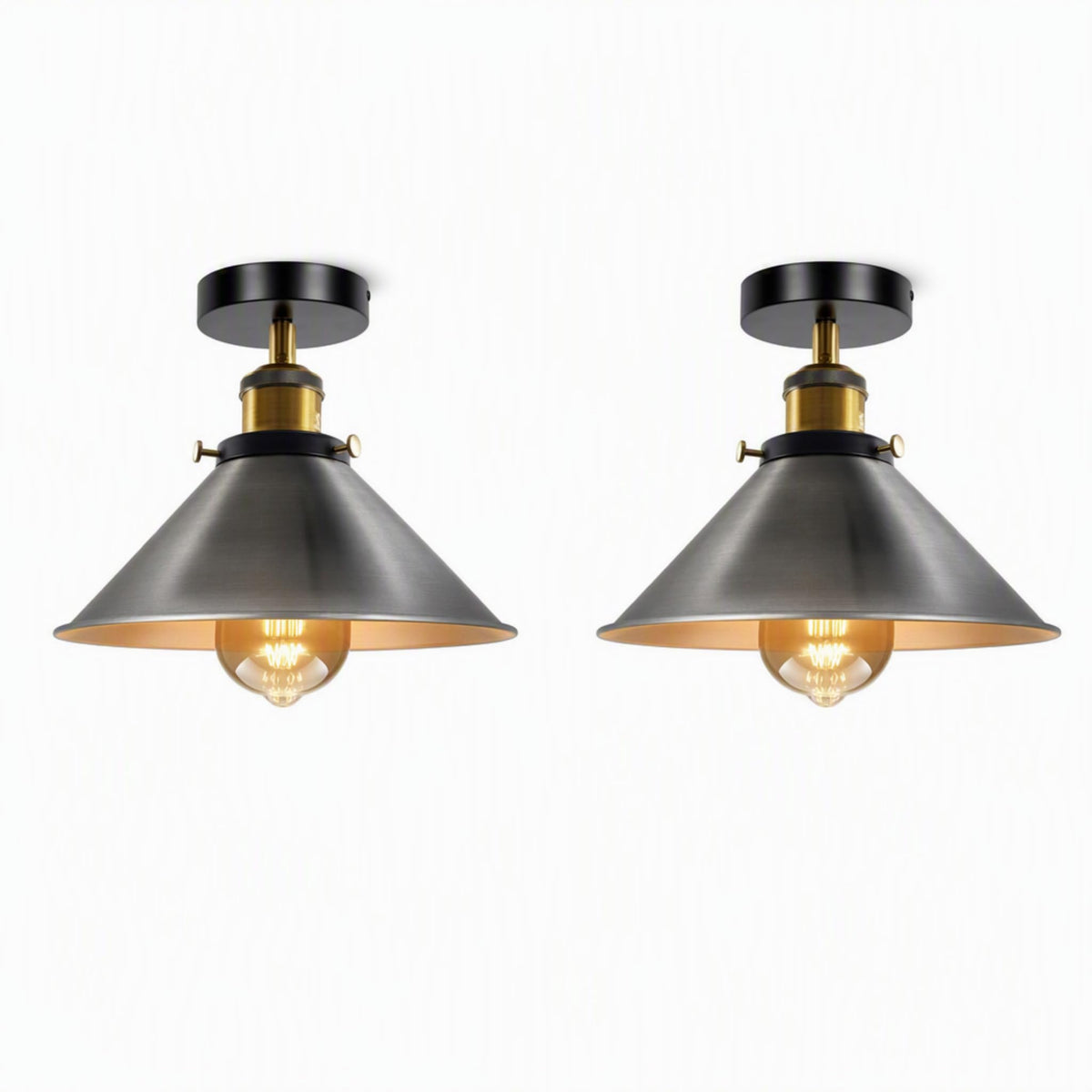 2 Pack 22cm Cone Ceiling Light E27 Semi Flush ~4106