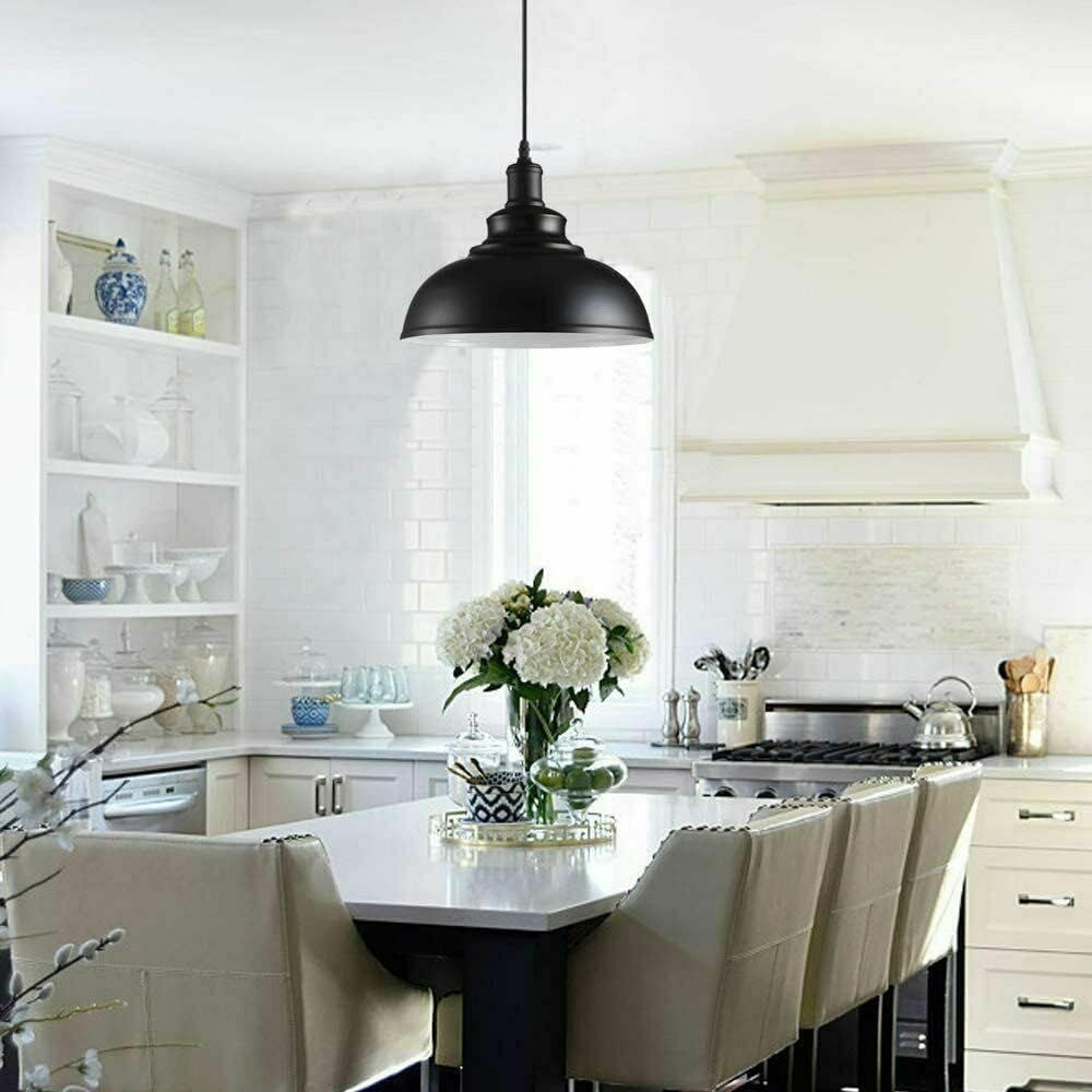 Curved Industrial Pendant Light Shade – Black Metal, 29cm, Set of 2~4052