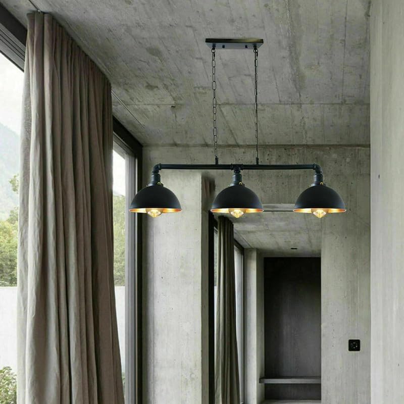 3 Head Water Pipe Ceiling Pendant Light With Black Dome Shade~2611