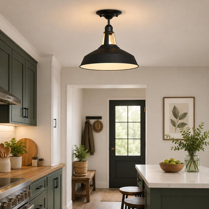 Ceiling Light, Black, E27 Base, 30cm Metal Lamp Shade~4076