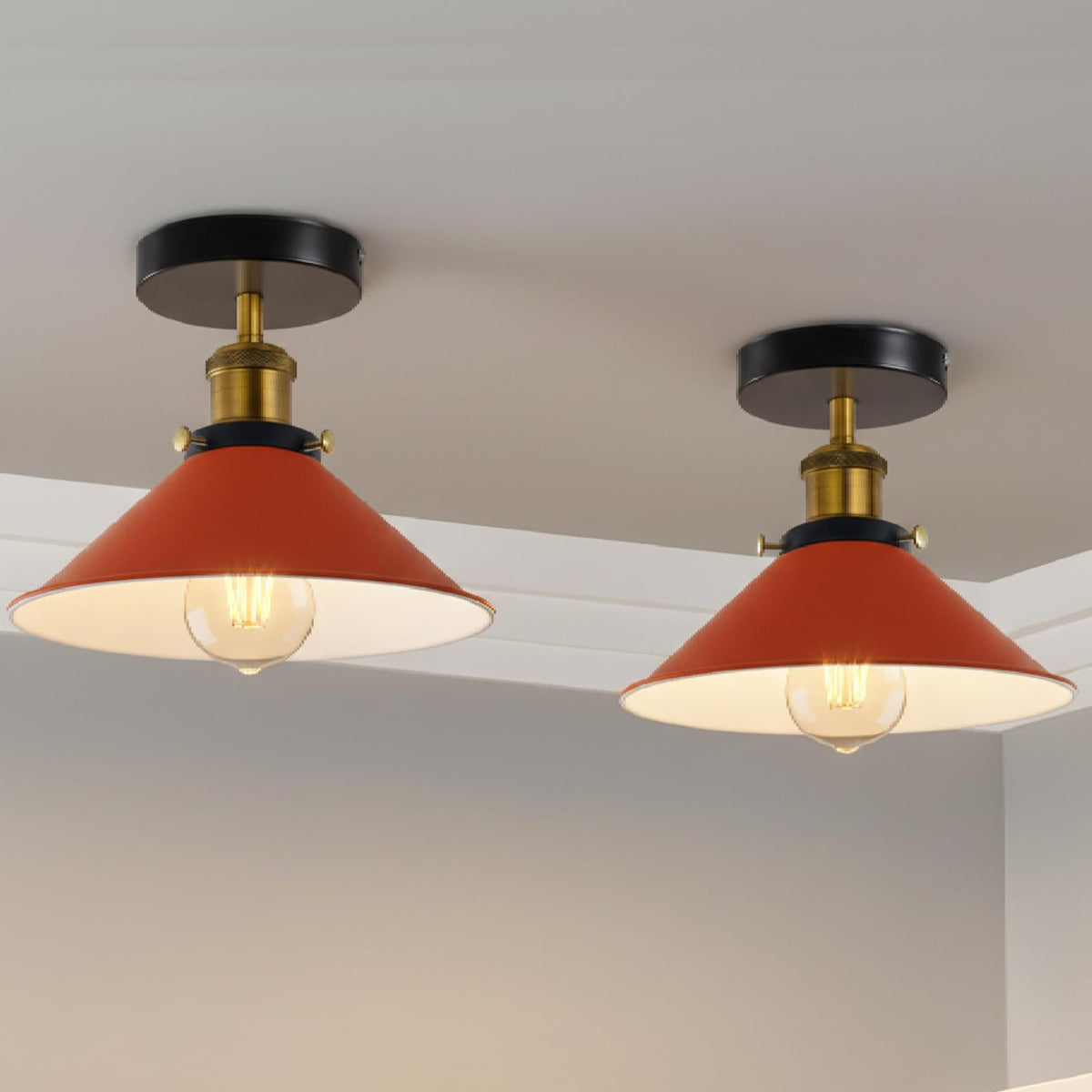 2 Pack 22cm Cone Ceiling Light E27 Semi Flush ~4106