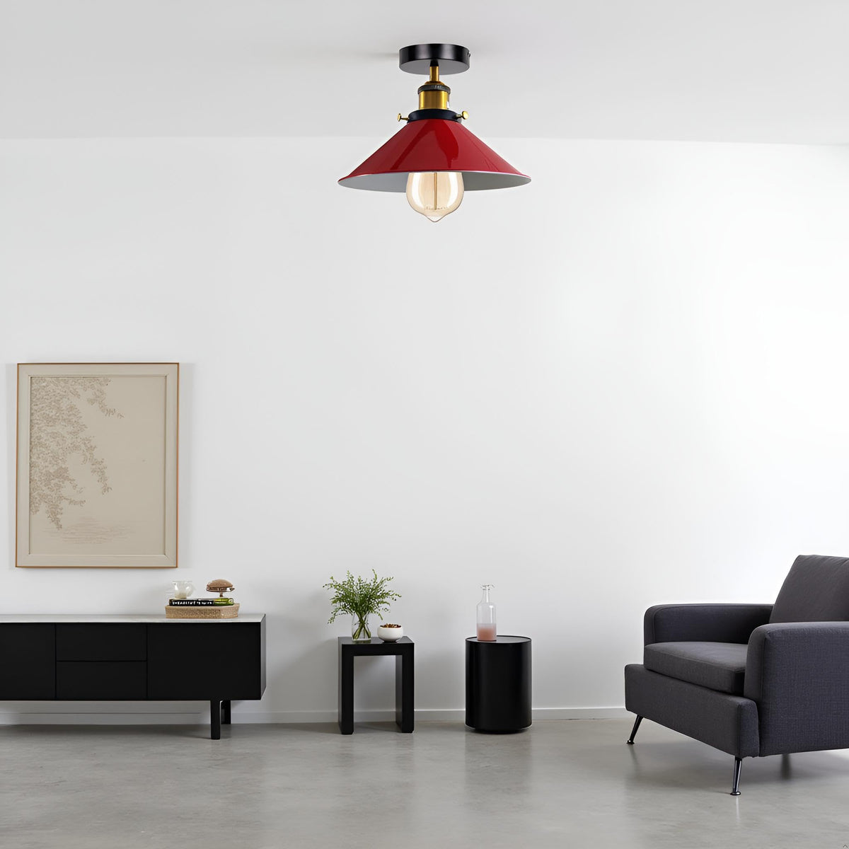 Semi Flush Ceiling Light 22cm Cone Shade E27 with Bulb ~4126