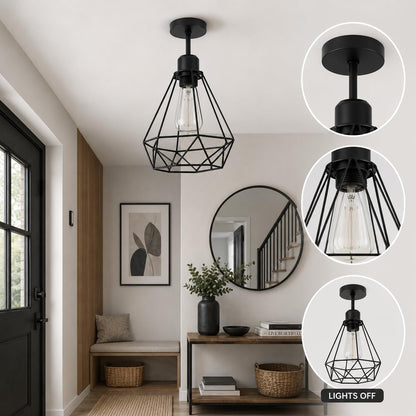 Black Ceiling Light 20 cm Wire Basket Metal Basket E27 Ceiling Light~4079