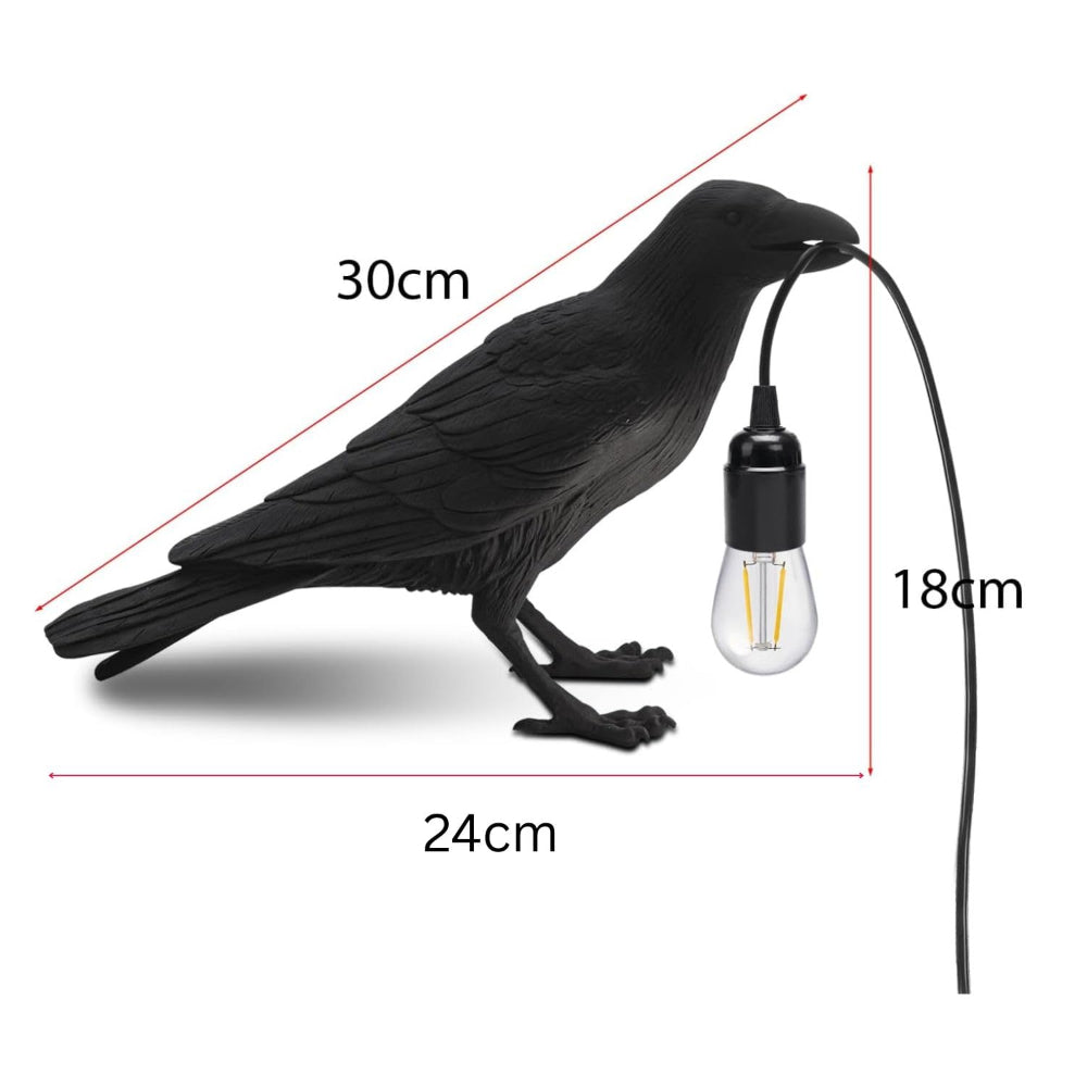 Black raven table lamp dimensions 30 x 24 x 18cm infographic