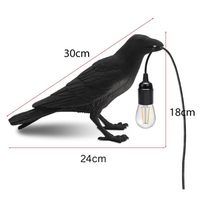 Black raven table lamp dimensions 30 x 24 x 18cm infographic