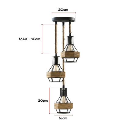 Jute Rope Pendant Light Fitting with Metal Shades~4084