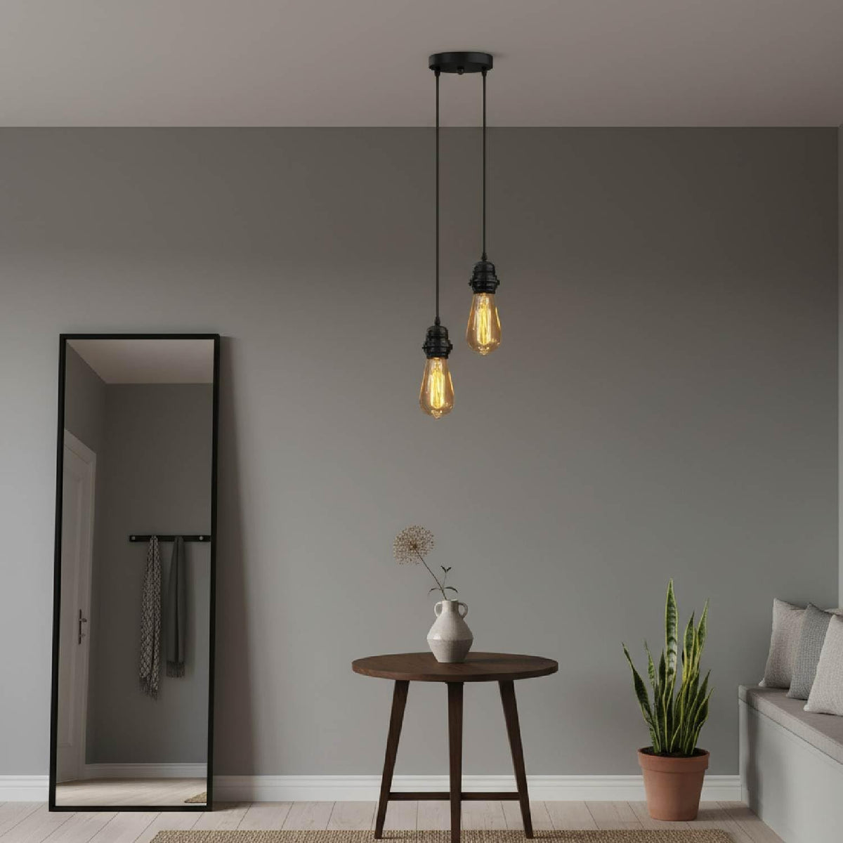Double E27 Pendant Light 95cm Fabric Cables~4120