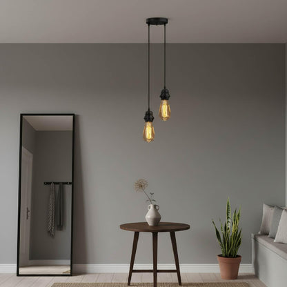 Double E27 Pendant Light 95cm Fabric Cables~4120