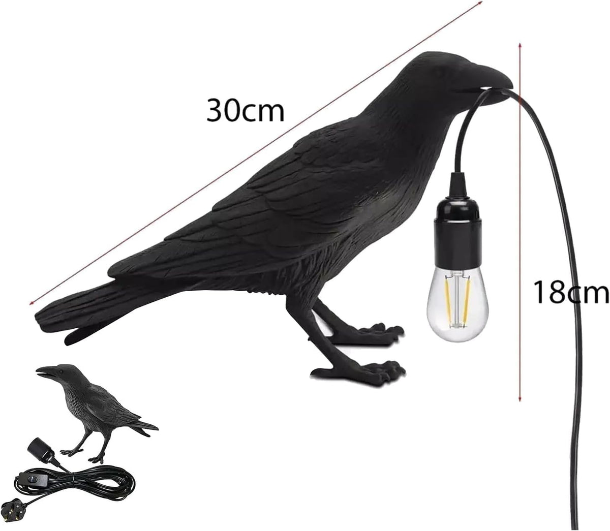 Black Raven Table Lamp – Resin Crow Lamp with Bulb~4044