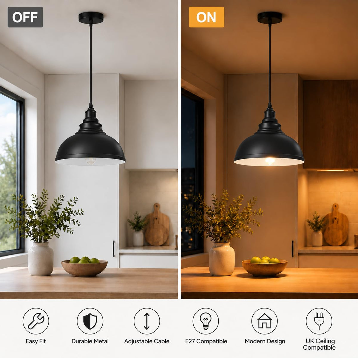 Curvy Metal Shade Pendant Light  E27 29cm Metal Shade~4151