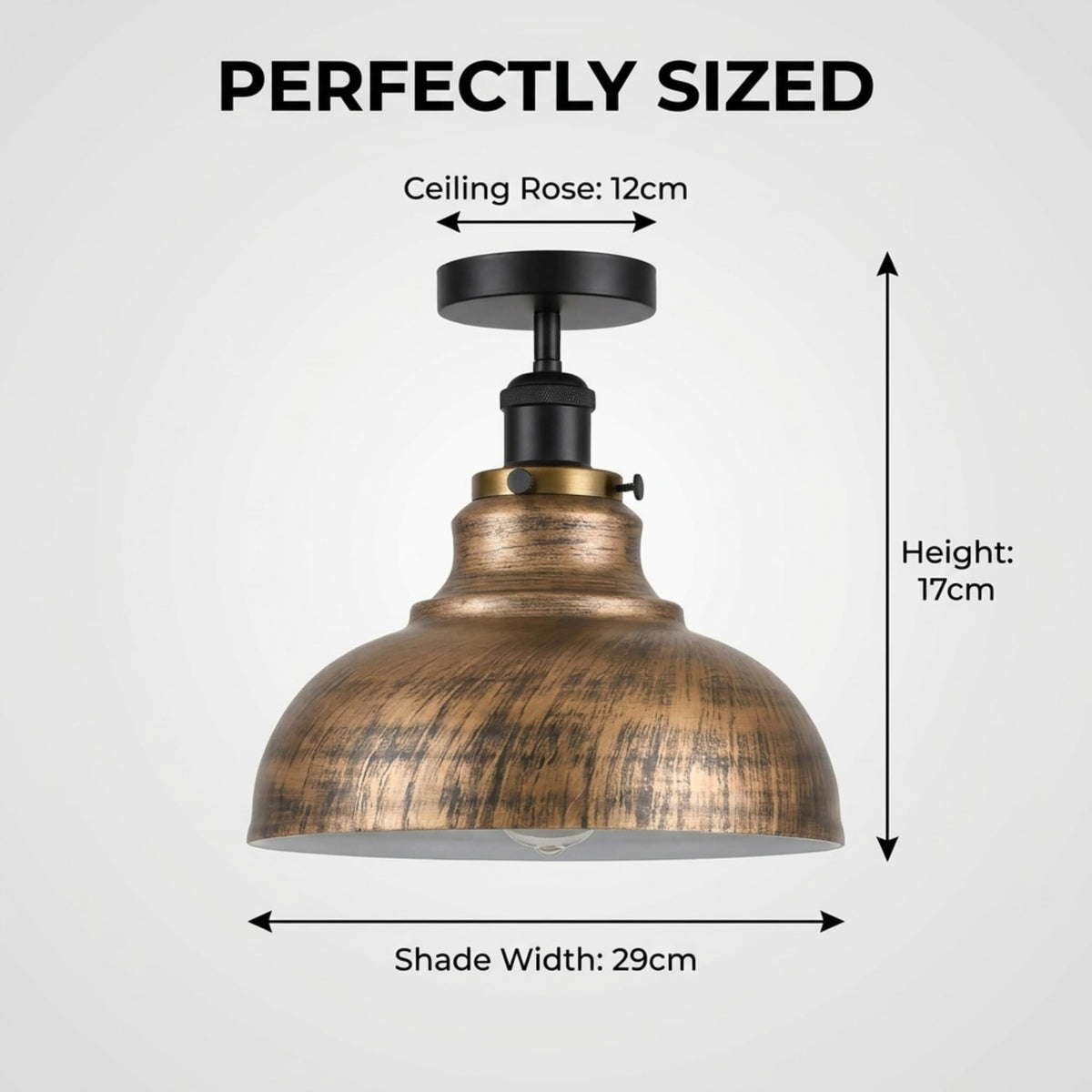 Curvy Metal Shade Ceiling Light, Semi Flush Mount Fixture, E26 Black Holder