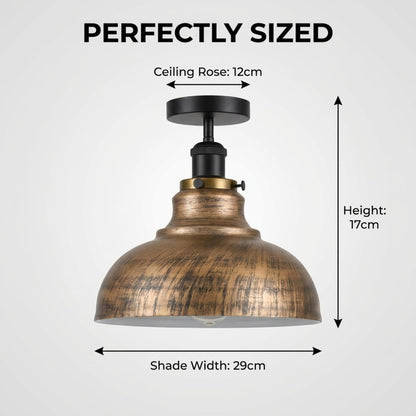 Curvy Metal Shade Ceiling Light, Semi Flush Mount Fixture, E26 Black Holder