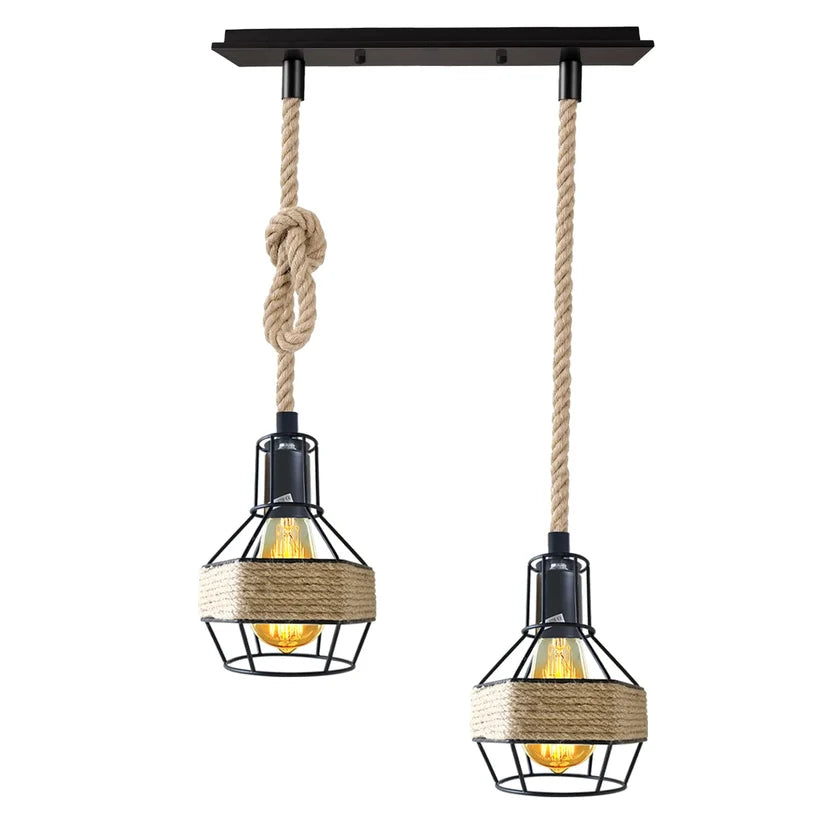 Jute Rope Pendant Light Fitting with Metal Shades~4084