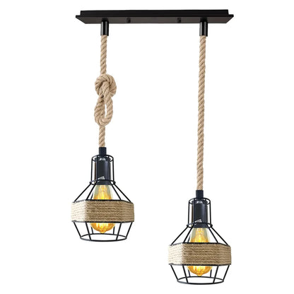 Jute Rope Pendant Light Fitting with Metal Shades~4084