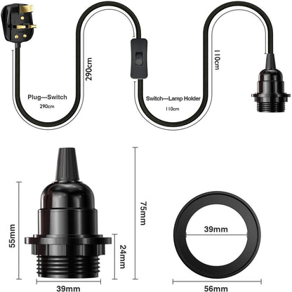 Industrial hanging 4m Plug in Pendant Light Fit~4065