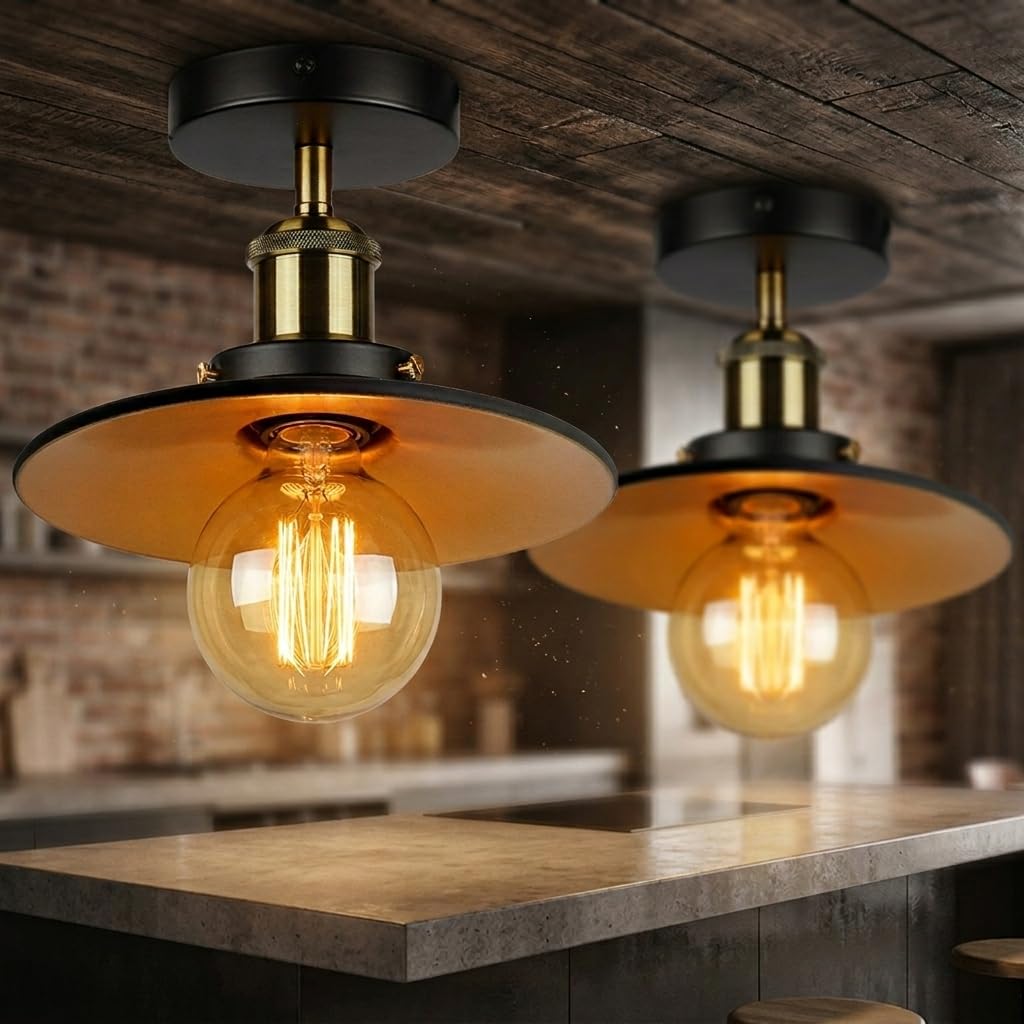 2 Pack Vintage E27 Flush Mount Ceiling Lights~4082