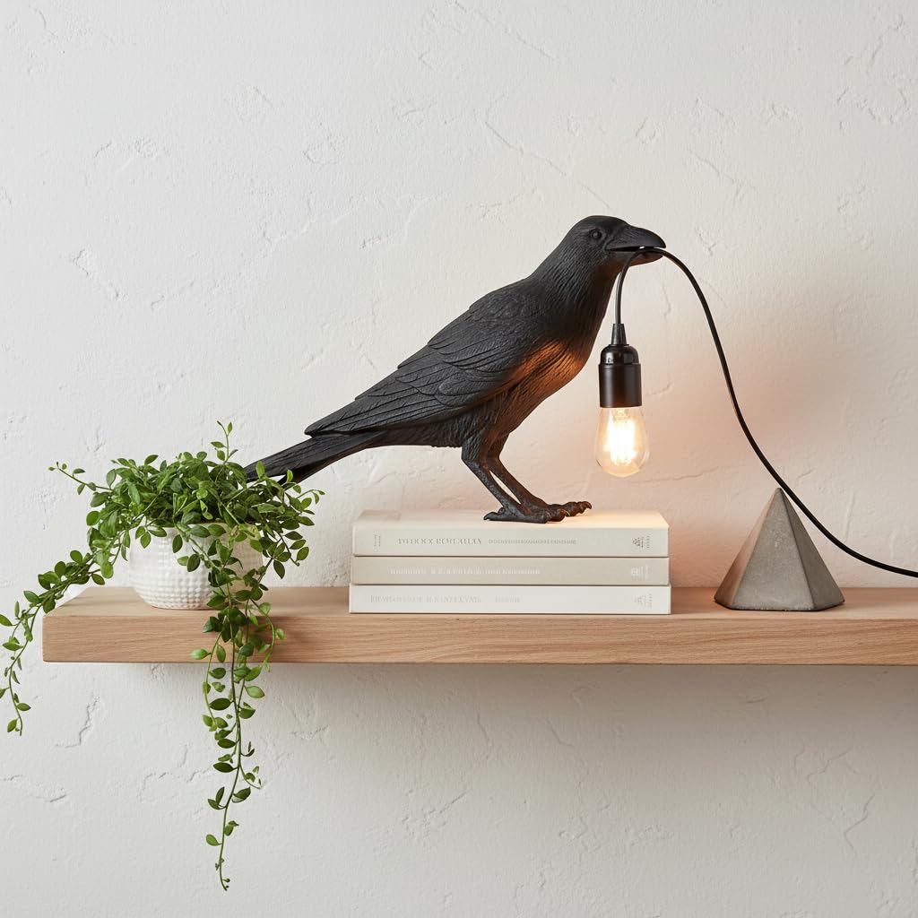 Black Raven Table Lamp – Resin Crow Lamp with Bulb~4044