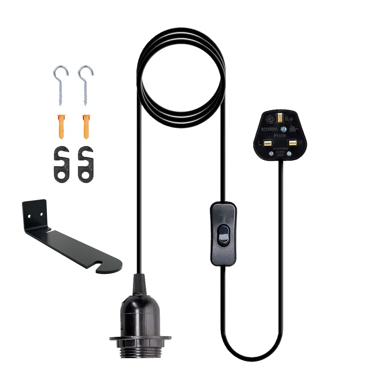 Plug in Pendant Light 2m/4.5m Cable E27 Lamp Holder~4119