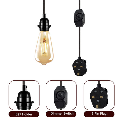 2m Plug in Pendant Light Fabric Cable  E27 Socket~4101
