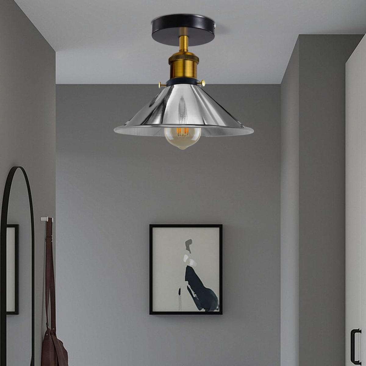 yellow brass cone ceiling ligh