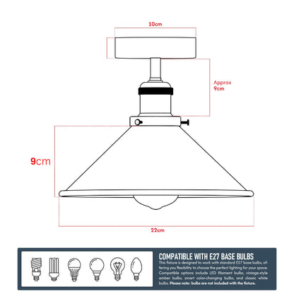 2 Pack 22cm Cone Ceiling Light E27 Semi Flush ~4106