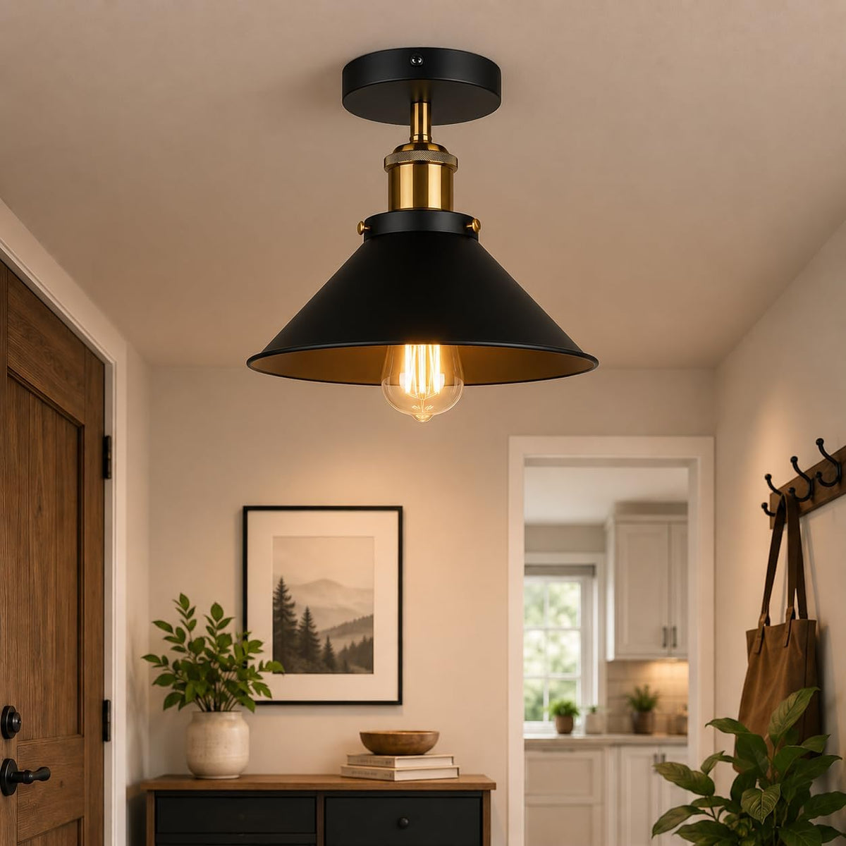 green brass cone ceiling light