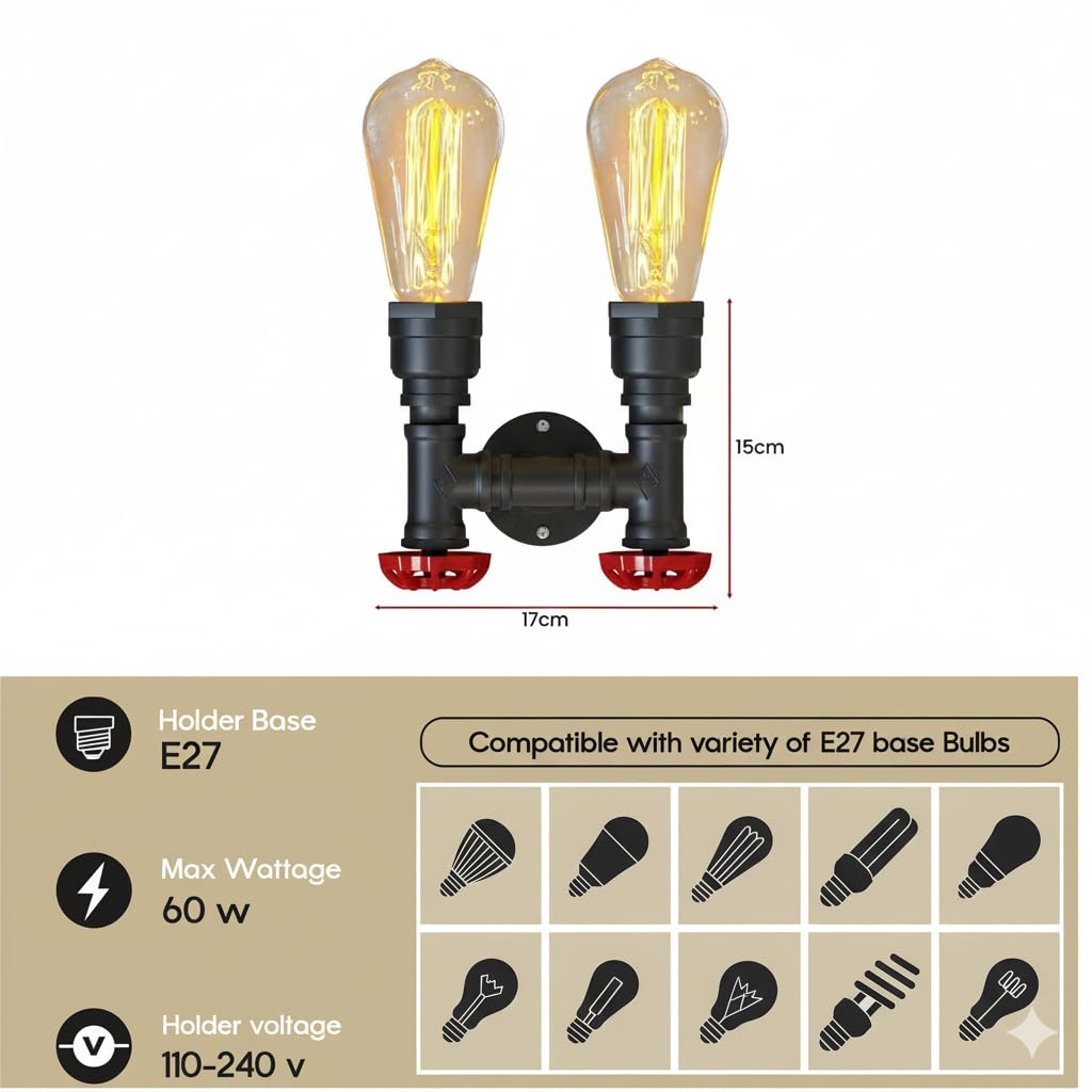 E27 socket pipe wall lamp