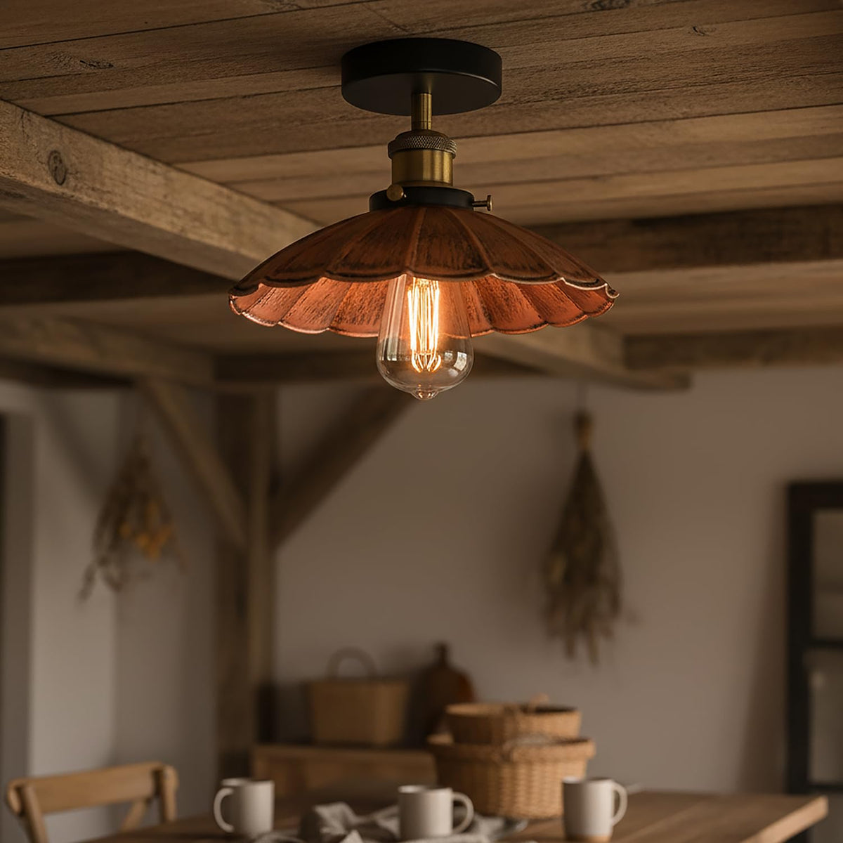 Industrial Semi Flush Light E27 Ceiling Lamp Fixture~4124