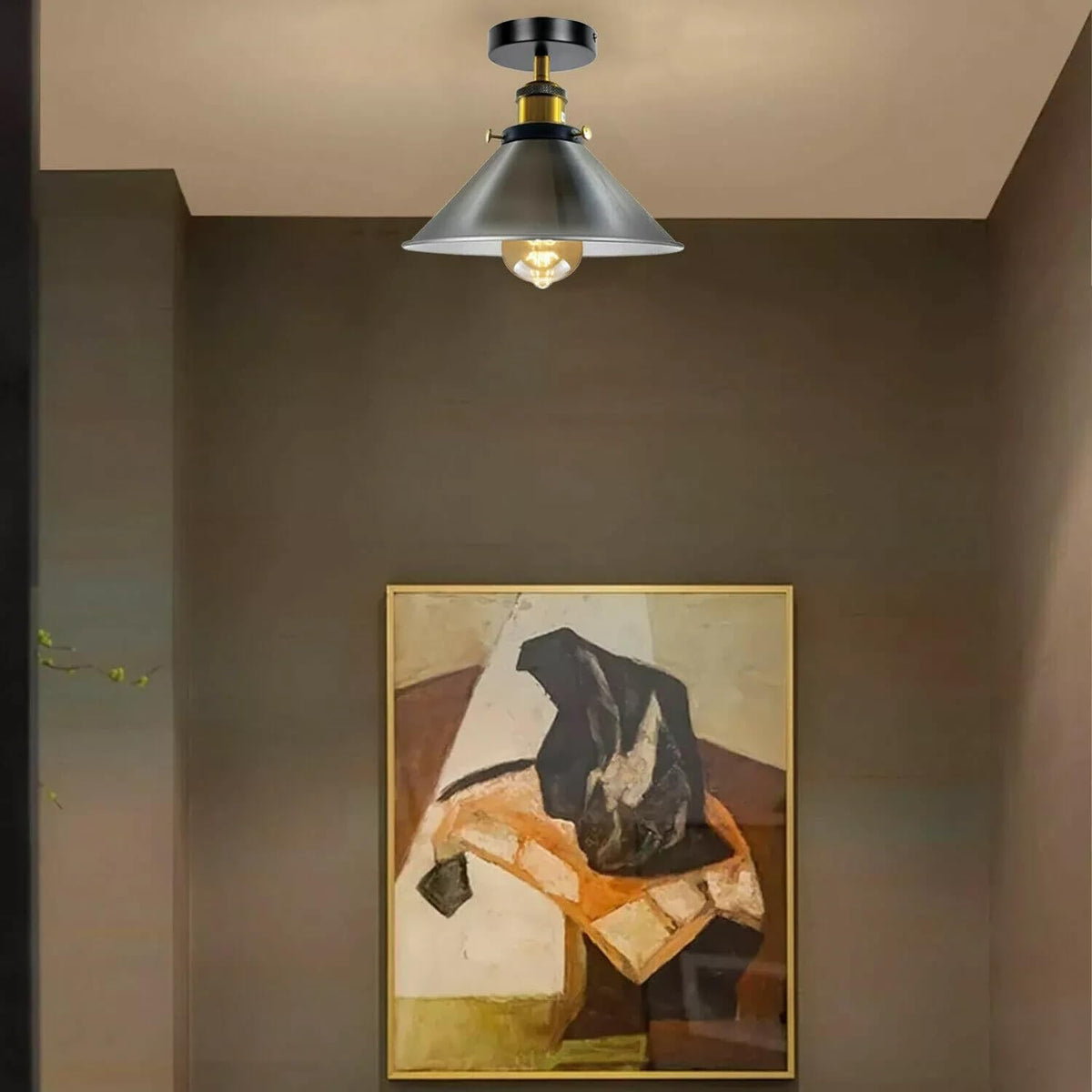 Cone Semi Flush Ceiling Light 22cm E27 with Bulb ~4110