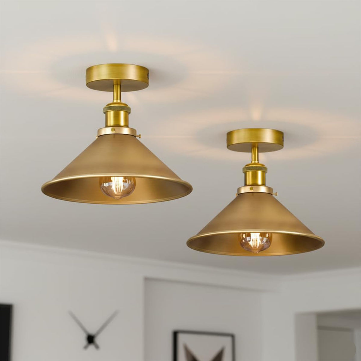 2 Pack 22cm Cone Ceiling Light E27 Semi Flush ~4106