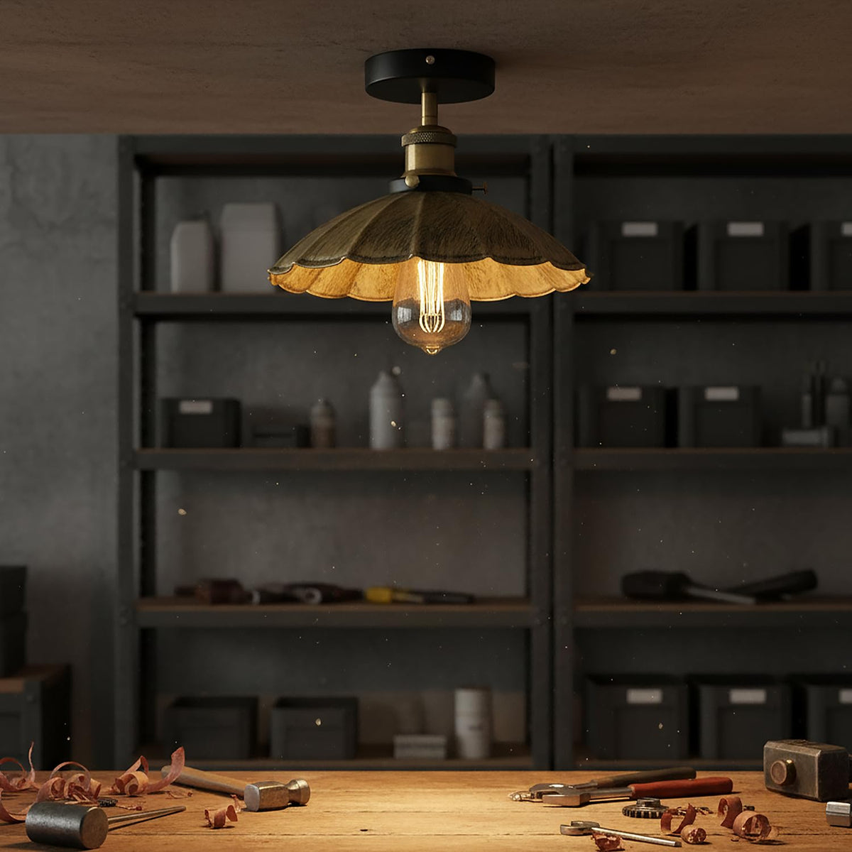 Industrial Semi Flush Light E27 Ceiling Lamp Fixture~4124