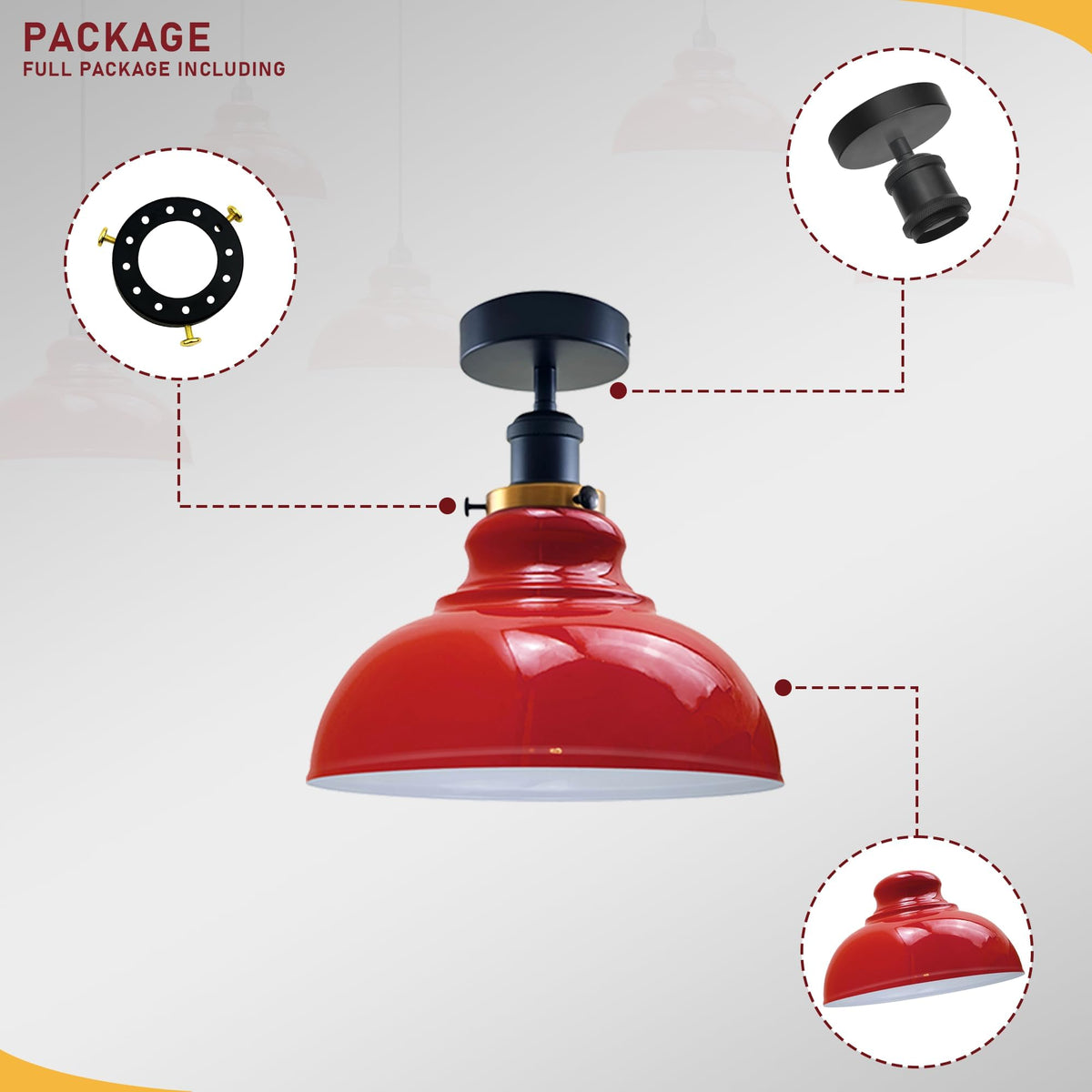 Curvy Metal Shade Ceiling Light, Semi Flush Mount Fixture, E26 Black Holder