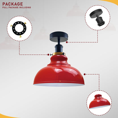 Curvy Metal Shade Ceiling Light, Semi Flush Mount Fixture, E26 Black Holder