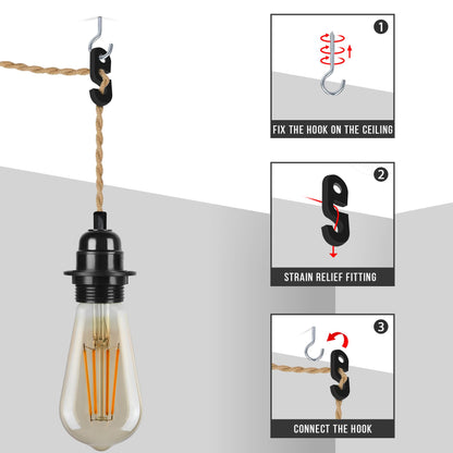 Hemp Rope Light Plug in Pendant Lighting with Bulb~4118