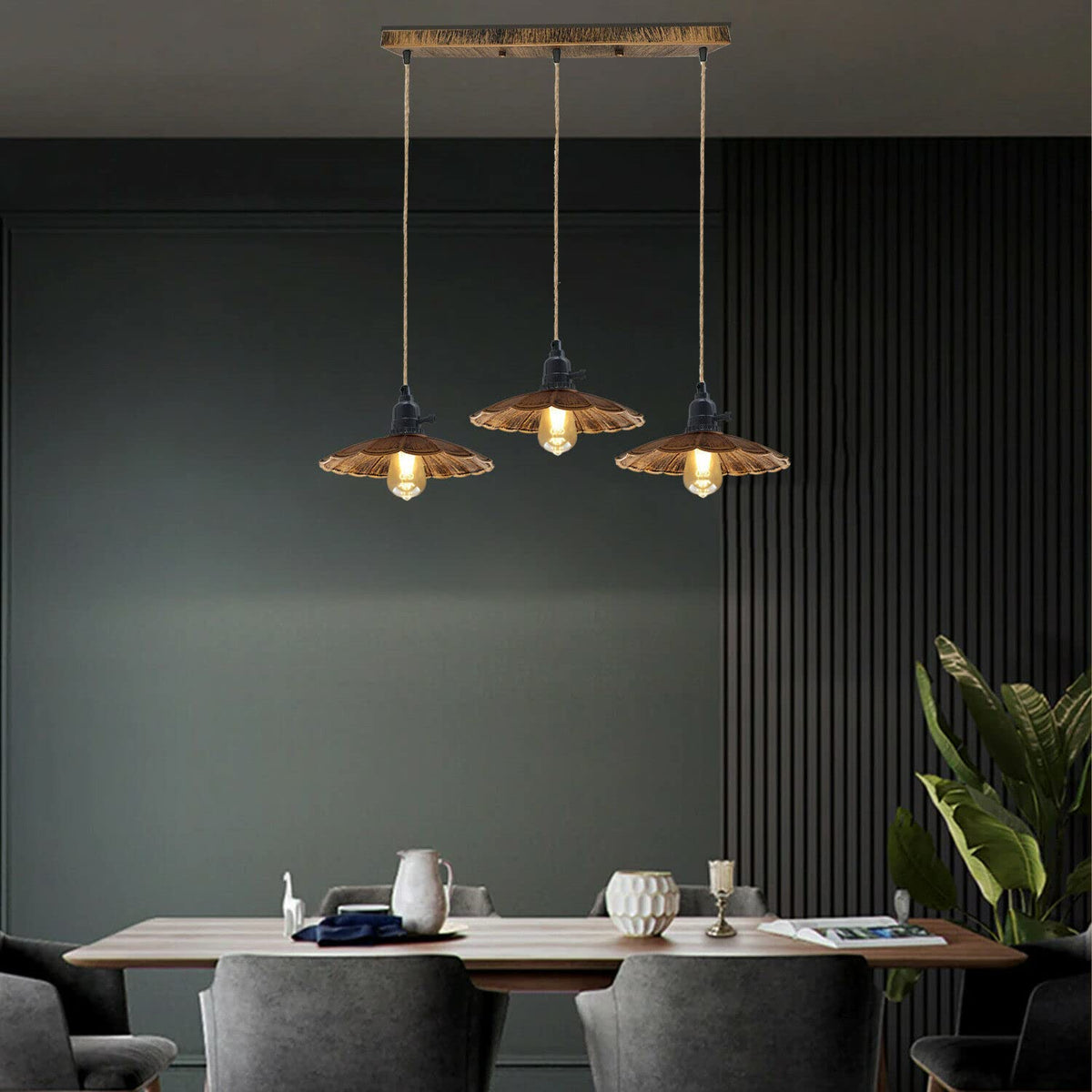 3 Way Pendant Light Triangle Metal Wire Cage~4059