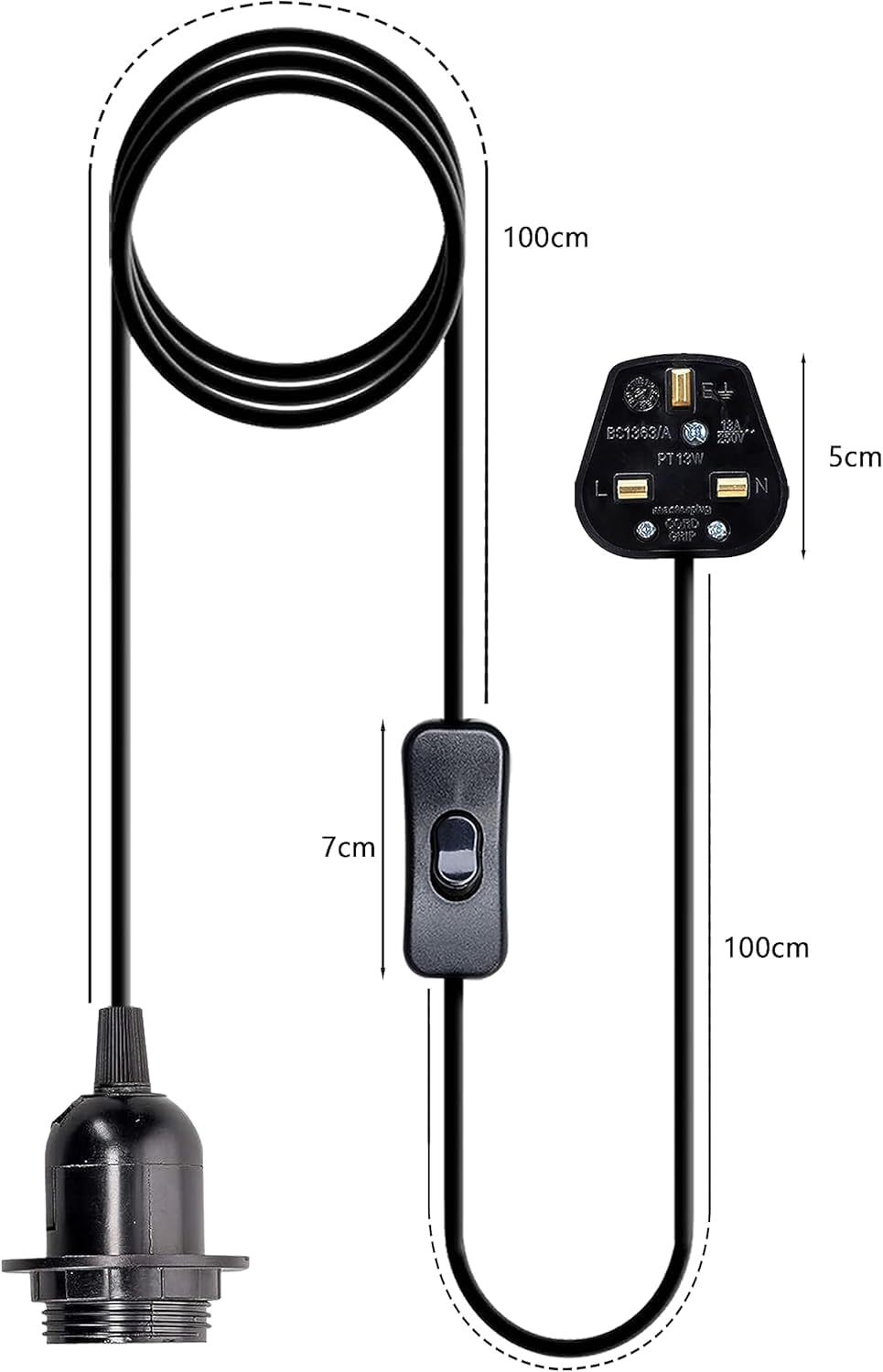 Plug in Pendant Light 2m/4.5m Cable E27 Lamp Holder~4119