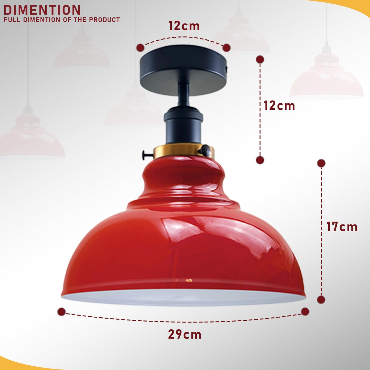 Curvy Metal Shade Ceiling Light, Semi Flush Mount Fixture, E26 Black Holder
