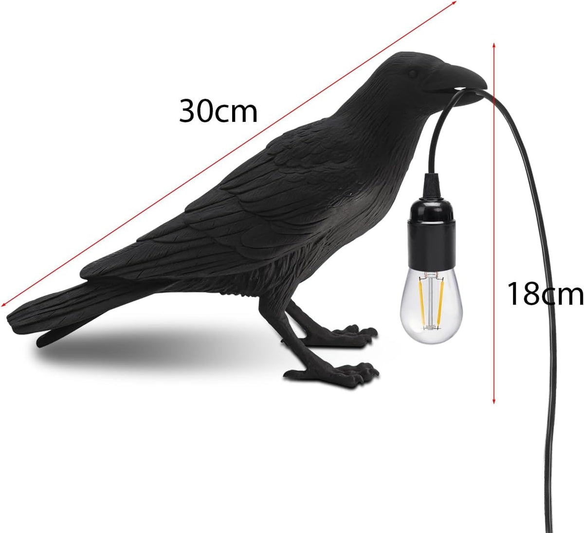 Black Raven Table Lamp – Resin Crow Lamp with Bulb~4044