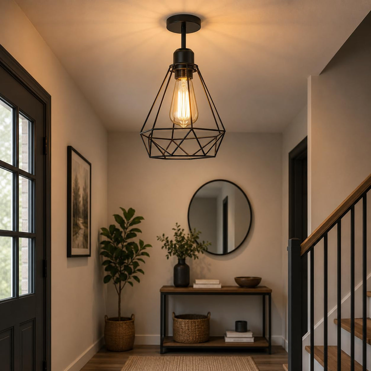 Black Ceiling Light 20 cm Wire Basket Metal Basket E27 Ceiling Light~4079