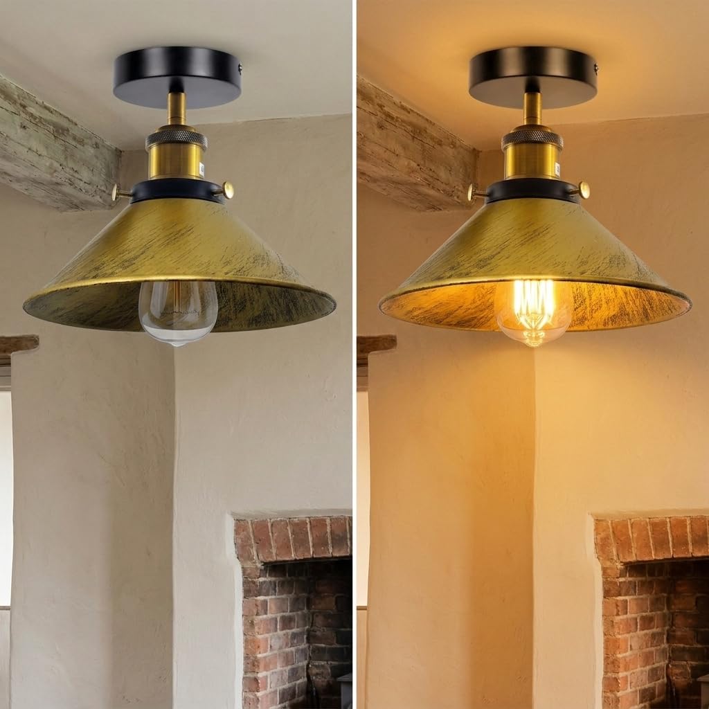 22cm Cone Semi Flush Ceiling Light E27 with Bulb ~4097