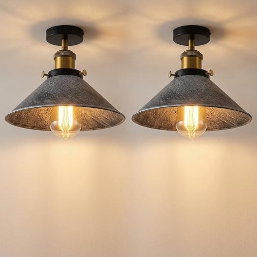 22cm Cone Ceiling Light E27 Semi Flush 2 Pack ~4099