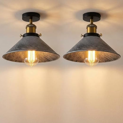 22cm Cone Ceiling Light E27 Semi Flush 2 Pack ~4099